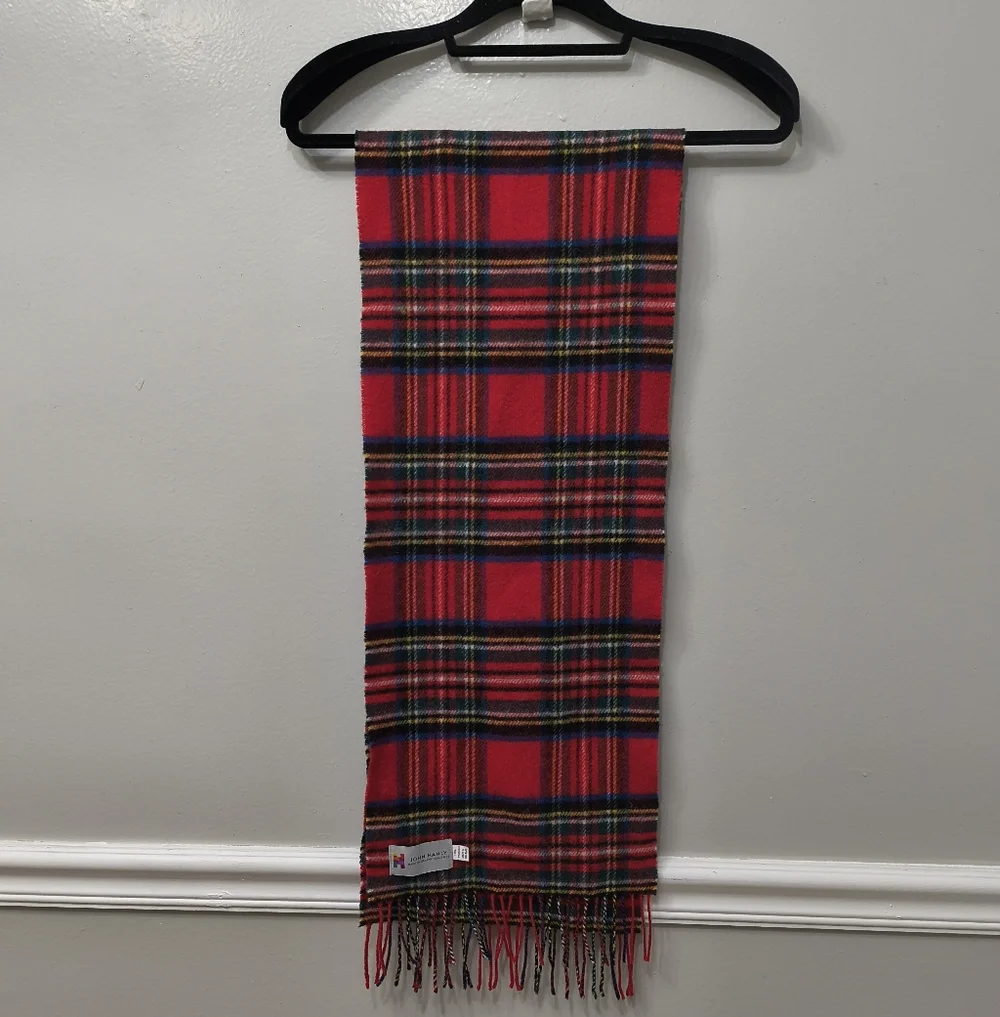 John Hanly Unisex 100% Lambs Wool Plaid Multicolor Scarf Made In Ireland Outdoor